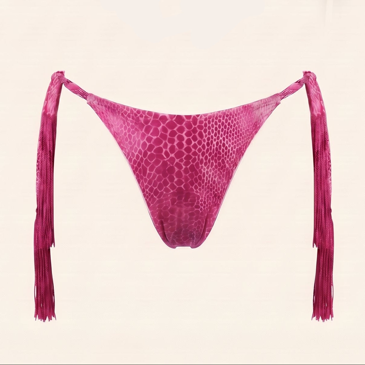 Pink fringe bikini set on a white background