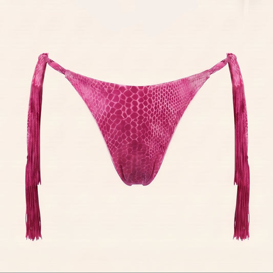 Pink fringe bikini set on a white background