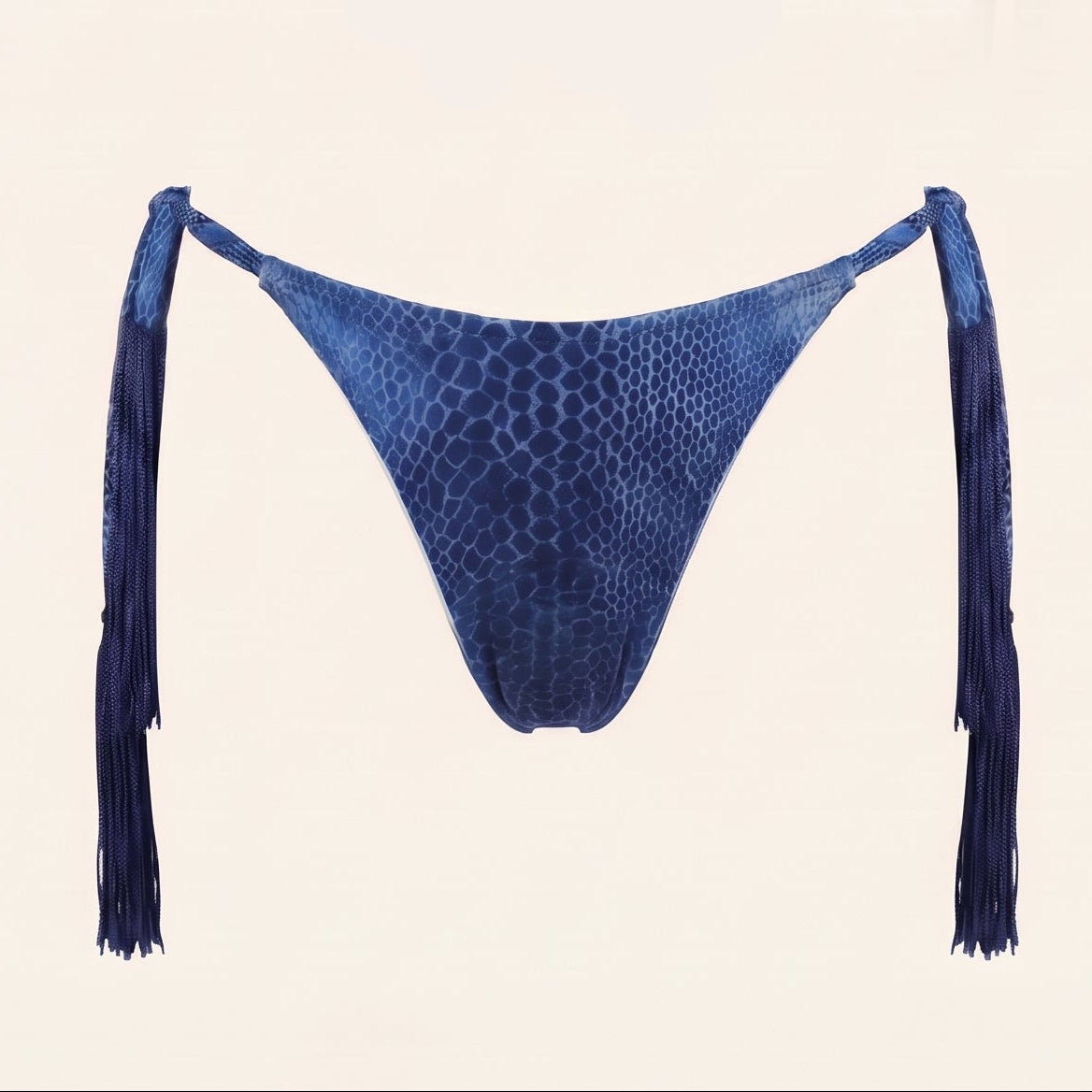 Blue fringe bikini set on a white background